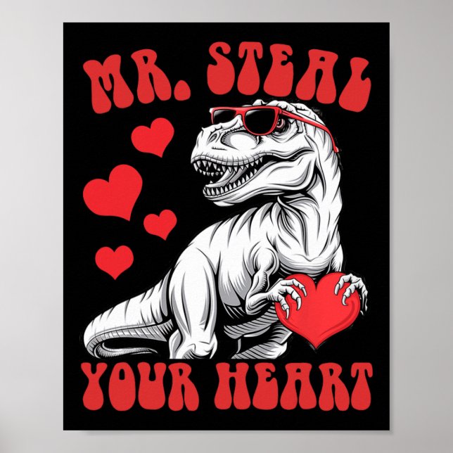 Affiche M. volez votre cœur T-rex dinosaure Saint-Valentin (Devant)