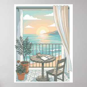 Affiche Ma matinée préférée Balcon ensoleillé avec un ca