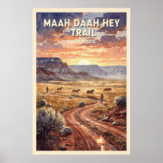 Affiche Maah Daah Hey Trail North Dakota Vintage Travel