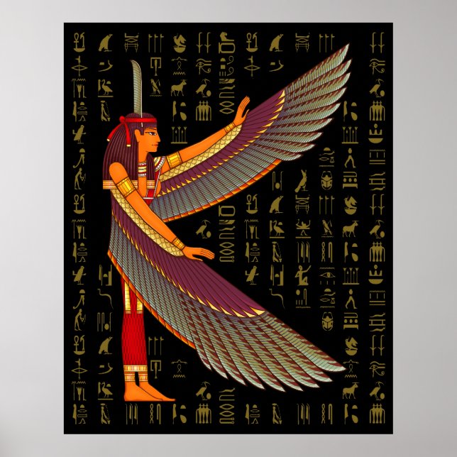 Affiche Ma'at Golden Hiéroglyphes sur l'affiche noire (Devant)