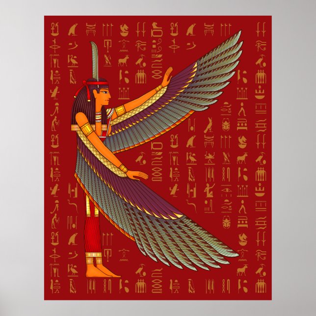 Affiche Ma'at Golden Hiéroglyphes sur l'affiche rouge (Devant)