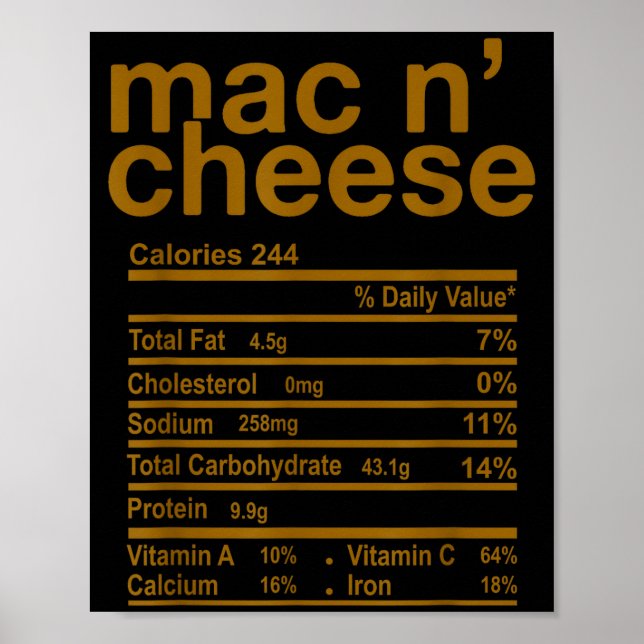 Affiche Mac And Cheese Nutrition Facts Funny Thanksgiving  (Devant)