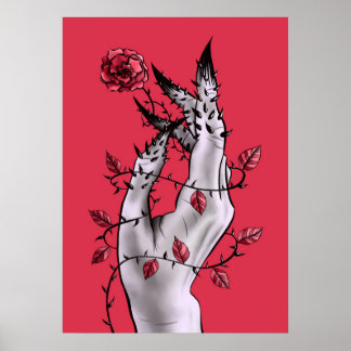 Affiche Macabre Art Déplaisant Main Rouge Et Noir Gothique