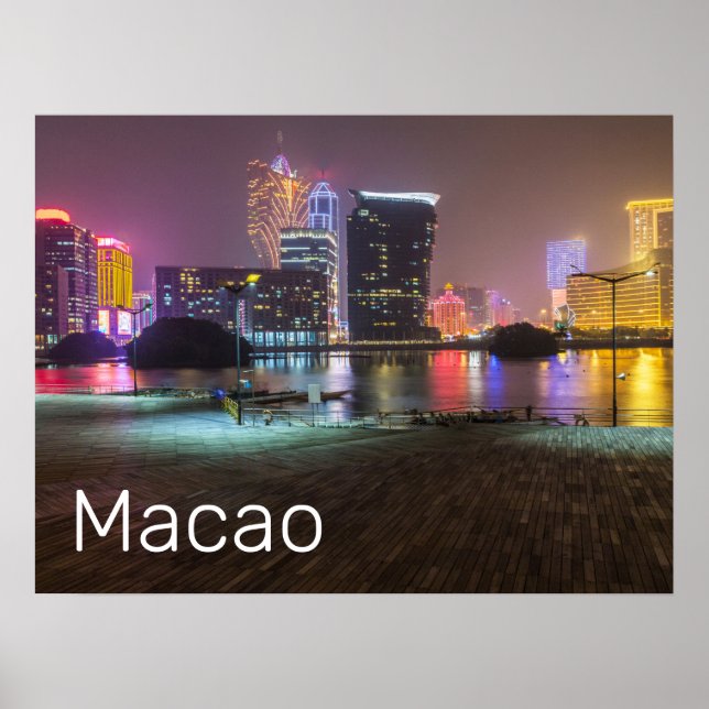 Affiche Macao Casino Skyline Panorama Chine Nuit (Devant)