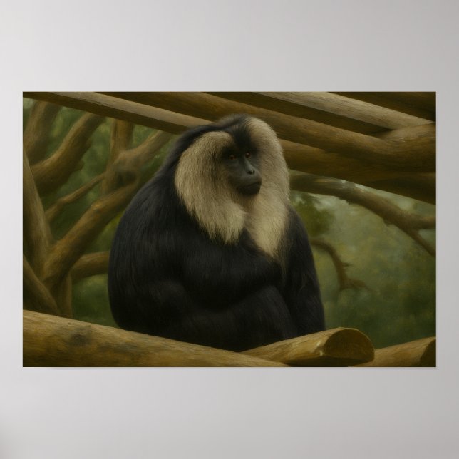 Affiche Macaque à queue de lion dans le sanctuaire foresti (Devant)