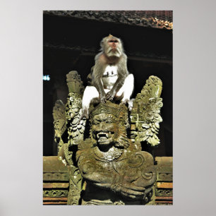 Affiche Macaque sur une statue de temple