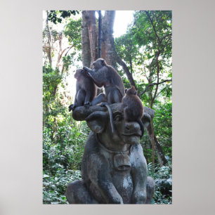 Affiche Macaques sur un Bull...Statue