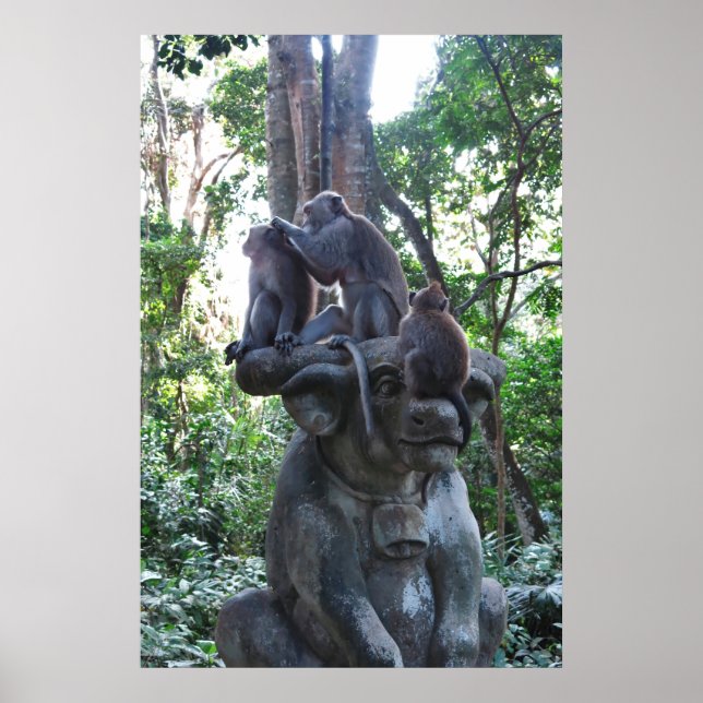 Affiche Macaques sur un Bull...Statue (Devant)