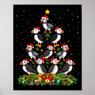 Affiche Macareux Noël Arbre Cadeau Chapeau Santa Macareux