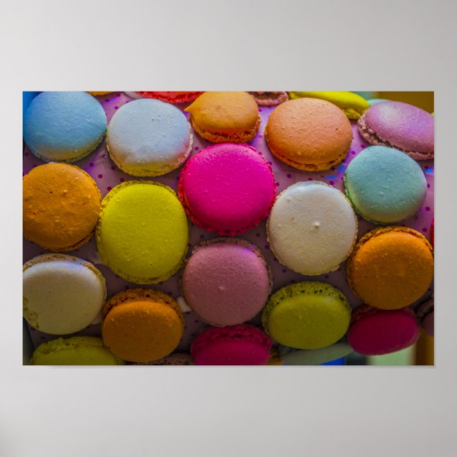 Affiche Macarons colorés Dessert Cuit Savoureux (Devant)
