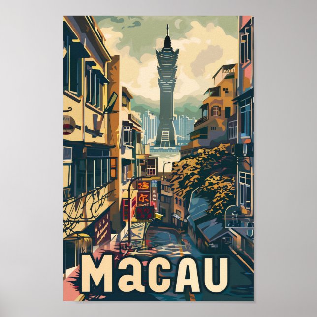 Affiche Macau Chine Vintage Retro Illustration Voyage (Devant)