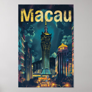 Affiche Macau City Chine Vintage Retro Illustration Voyage