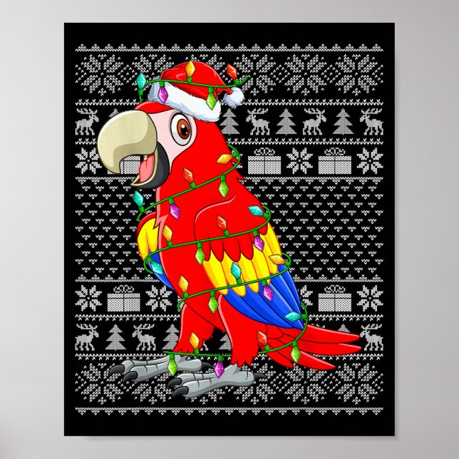 Affiche Macaw Parrot Christmas Lights Ugly Sweater Funny B (Devant)