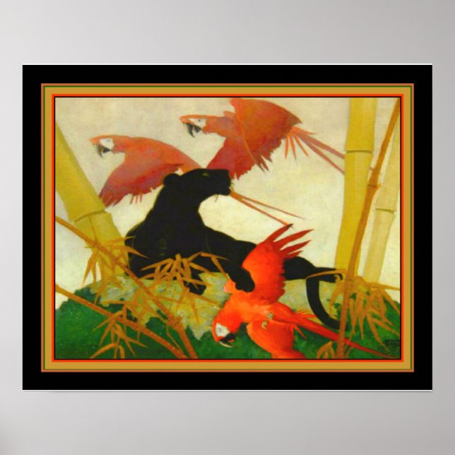 Affiche "Macaws & Panther" Stark Davis Art Deco Print (Devant)