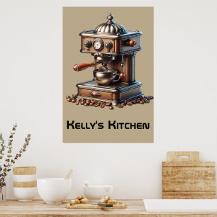 Affiche Machine à café vintage avec nom personnalisé