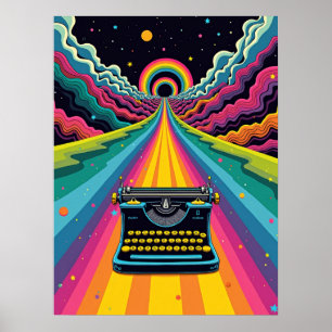 Affiche Machine à écrire Rainbow Road - Retro Pop Art Surr