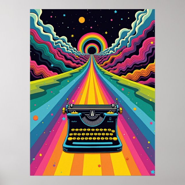 Affiche Machine à écrire Rainbow Road - Retro Pop Art Surr (Devant)