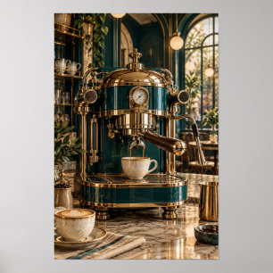Affiche Machine à espresso en laiton vintage – Bar à café