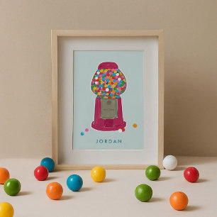 Affiche Machine à gumball rose bonbon gomme à bulles Perso