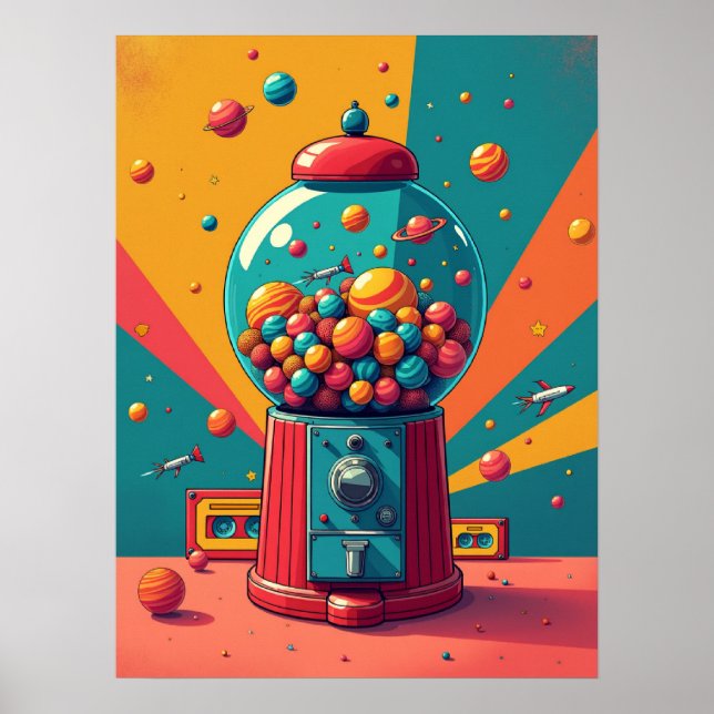 Affiche Machine de gumball spatial rétro : Pop Art (Devant)