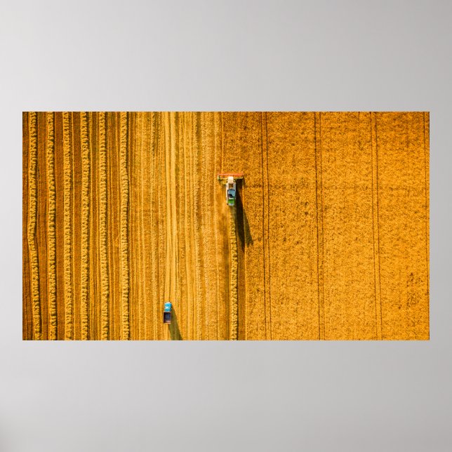 Affiche Machine de moissonneuse travaillant sur le terrain (Devant)