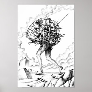 Affiche Machines mobiles d'une ville en ruine.