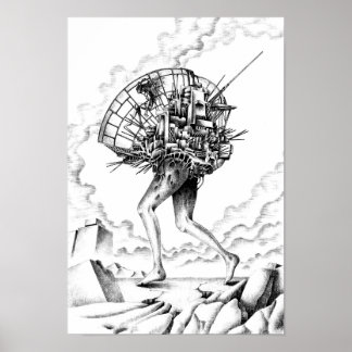Affiche Machines mobiles d'une ville en ruine.