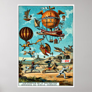 Affiche Machines volantes Steampunk, illustration vintage