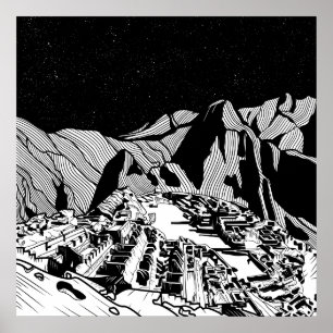 Affiche Machu Picchu black and white landscape