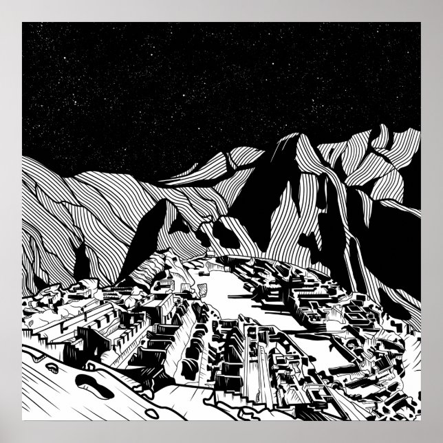 Affiche Machu Picchu black and white landscape (Devant)