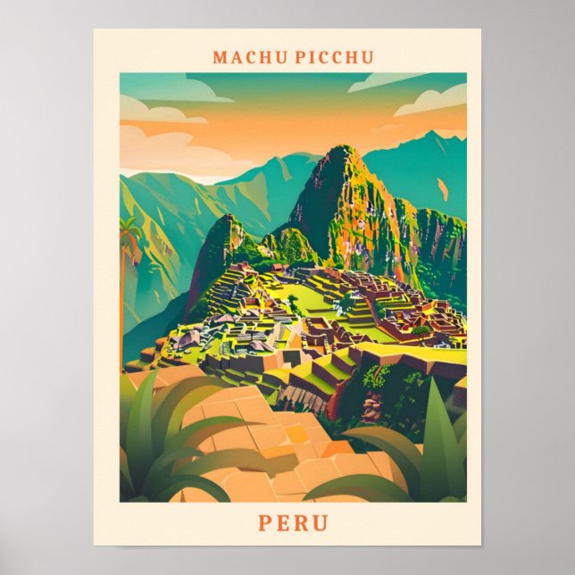 Affiche Machu Picchu Pérou Élégant Vintage voyage d'art (Devant)