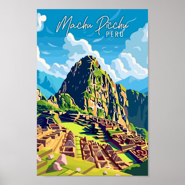 Affiche Machu Picchu Pérou illustration de voyage vintage (Devant)