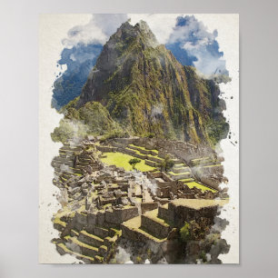 Affiche Machu Picchu Pérou Watercolor Art Invitation
