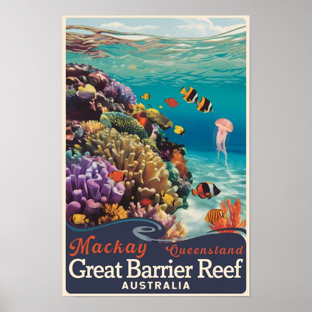 Affiche Mackay Grande Barrière de corail Voyage Art Vintag (Devant)