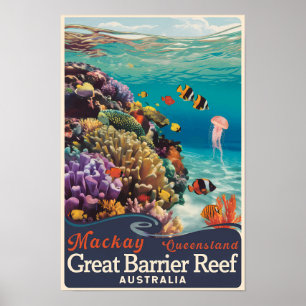 Affiche Mackay Great Barrier Reef Travel Art Vintage
