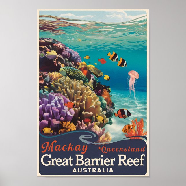 Affiche Mackay Great Barrier Reef Travel Art Vintage (Devant)