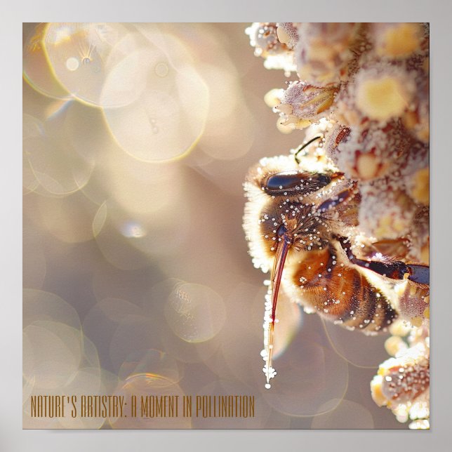Affiche Macro Bee in Bloom : Gros plan sur la pollinisatio (Devant)