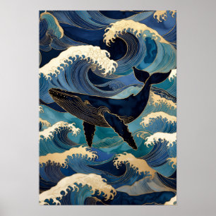 Affiche Madagascar Ocean Whale - Blue & Gold Waves   
