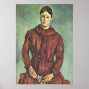 Affiche Madame Cezanne en robe rouge - Paul Cezanne