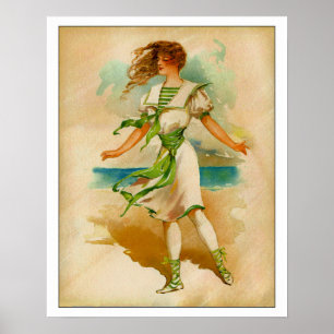 Affiche Madame victorienne dans le costume se baignant