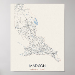 Affiche Madison, carte postale des rues du Connecticut – F
