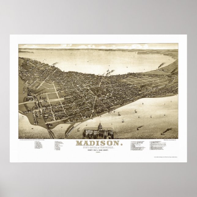 Affiche Madison, WI Panoramic Map - 1885b (Devant)