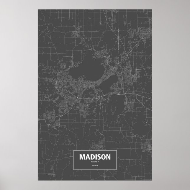 Affiche Madison, Wisconsin (blanc sur noir) (Devant)