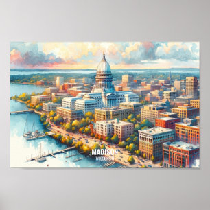 Affiche Madison Wisconsin Travel Places aquarelle