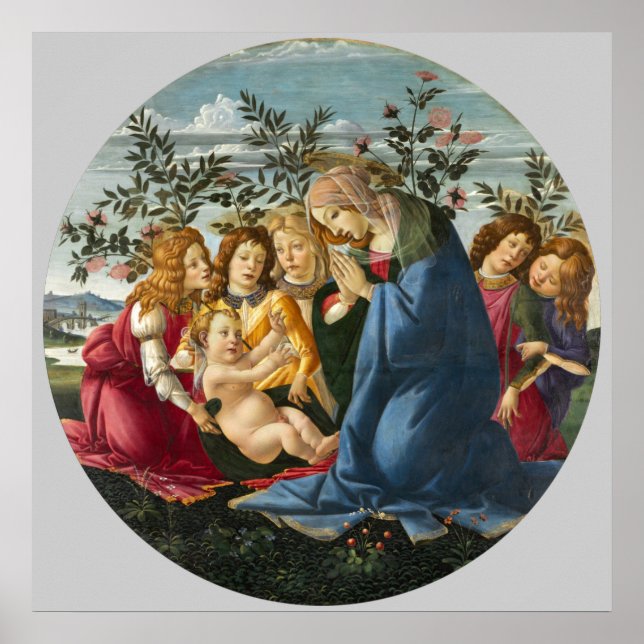 Affiche Madonna Adoring the Child avec 5 Anges Botticelli (Devant)
