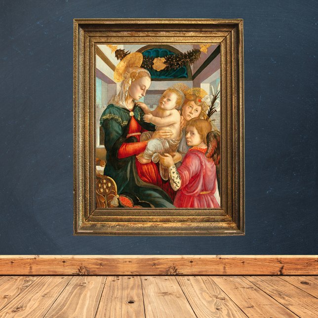 Affiche Madonna et enfant Deux anges Sandro Botticelli (Madonna and Child with Two Angels by Sandro Botticelli - Catholic Christian Poster)