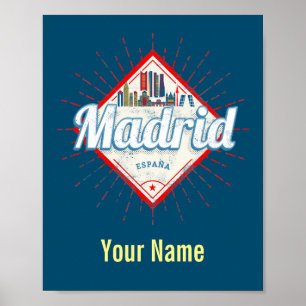 Affiche Madrid Capitale Espagne Rétro Skyline Vintage