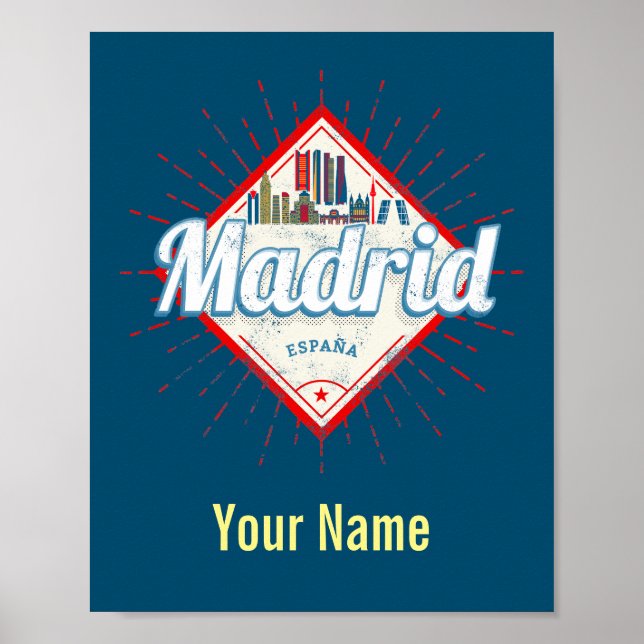 Affiche Madrid Capitale Espagne Rétro Skyline Vintage (Devant)