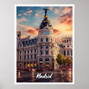 Affiche Madrid City Espagne Art Voyage célèbre place