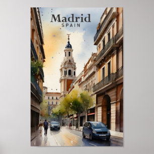 Affiche Madrid Espagne Aquarelle Peinture Voyage